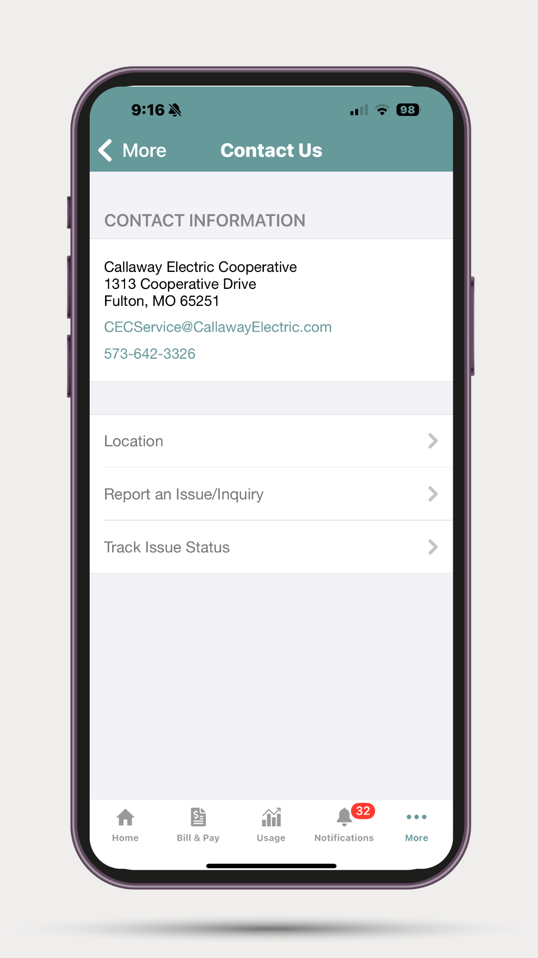 SmartHub Contact Screen